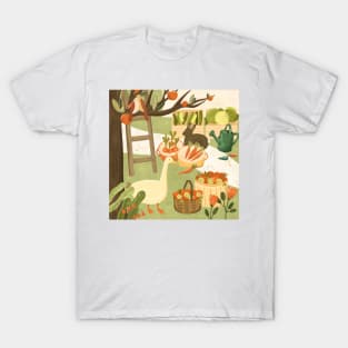 Farm illustration with bunny and goose T-Shirt